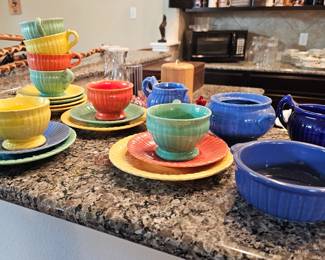 vintage colorful dishes, not Fiesta, sold as lot
