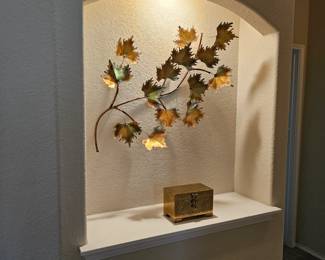 Mid-century leaf art and brass jewelry boss