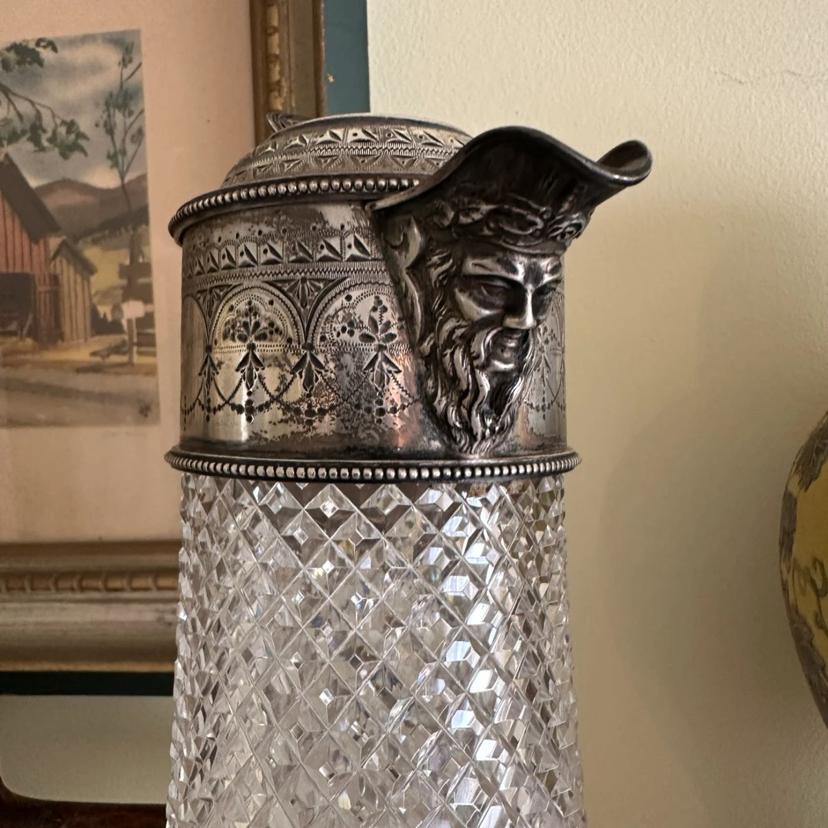 Antique English sterling silver mounted crystal pitcher