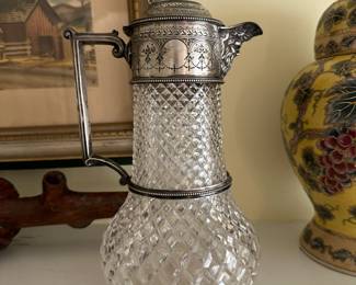 Antique English sterling silver mounted crystal pitcher