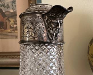 Antique English sterling silver mounted crystal pitcher