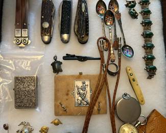 Knives, compasses, jewelry, sterling silver, and some gold
