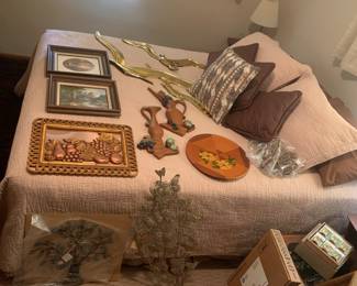 Queen size bed, box spring and metal frame, home decor