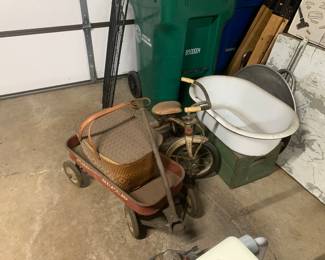 Antique items; Mercury tricycle and ice box