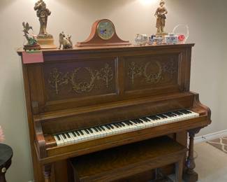 upright tiger oak antique piano
