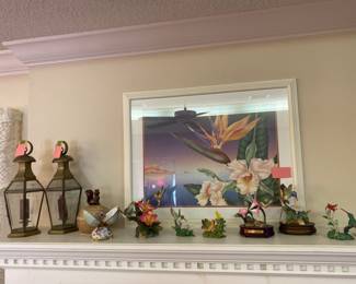 Porceline Hummingbirds, ceramic squirrel on a nut Japan