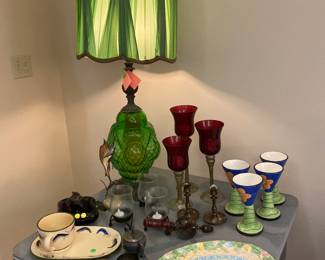 70's green glass lamp