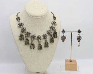 Vintage Handmade Tribal Ornate Floral Necklace With Earrings -One Of A Kind!- Shippable