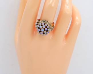 Vintage 1950s 18K GOLD Natural Opal Snowball Dome Filligree Ring - Shipping