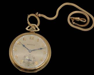 14k Solid Yellow Gold Hamilton Vintage Pocket Watch And 14k Gold Fob