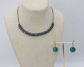 Sterling And Turquoise Necklace And Earrings- Shippable