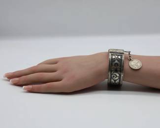 Silver Antique Russian Bracelet With 15 Kopek Silver Coin 1864- Shippable