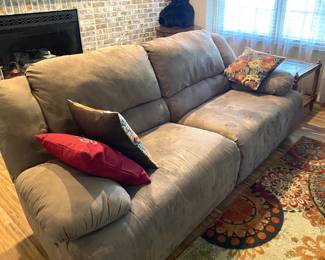 Suede Couch with Reclining ends Like New