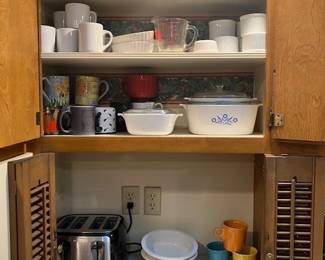 Corning ware vintage covered dishes, Cuisinart toaster