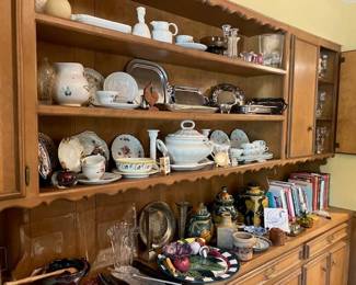 Dishes, silver plate, cookbooks