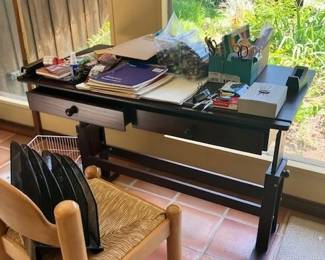 Work table, office supplies, bar stool