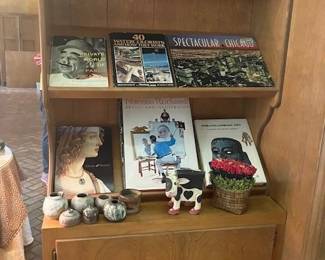 Books, hand thrown pottery