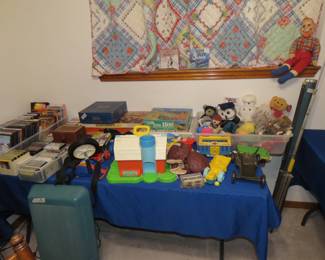 Stuffed Animals, Vintage Toys, DVDs-Cassettes-Cds-projector screen, exercise equipment-