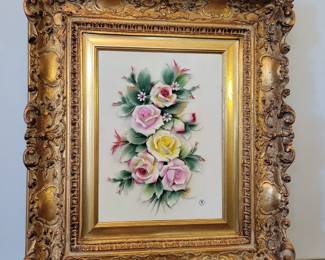 Large Capodimonte Porcelain Gilt Framed Art Italy - 27.5" x 24"