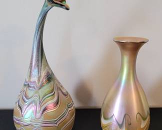  Tiffany era Quezal Art Glass Vase, Rick Hunter signed art glass vase 