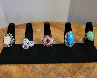 Sterling silver estate rings Jade, semi precious stones