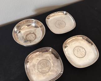 Vintage sterling silver and silver coin dishes and ashtrays