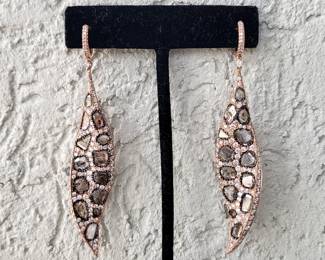 18k Rose Gold Slice Diamond Earrings, Over 5 Carats.