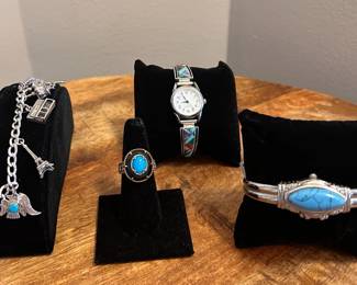 Sterling silver watch, charm bracelet, Michael Valitutti ring