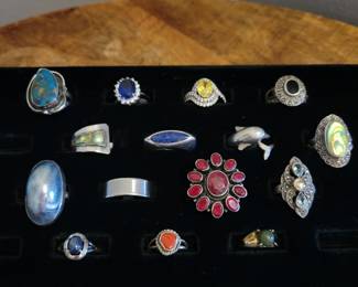 Sterling silver estate rings lapis, turquoise , coral, pearl and more