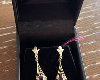 14k gold garnet dangle earrings