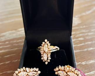 14k diamond earrings and ring set