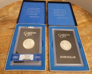 1884 and 1882 Carson City uncirculated Morgan Silver Dollars GSA release and NGC graded