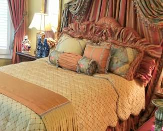 Referred to as the "Queens Room" this ensemble includes it all, bedding, canopy, headboard, coverings and 4 panels of window draperies. 