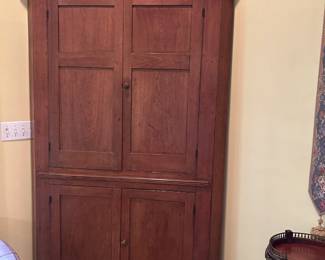 #10 Antique Wood Corner Cabinet w/4 doors & 3 shelves w/plate rack at the back - 24Corner x24Corner x 48 Across the Front x 84 Tall - You Move $350.00
