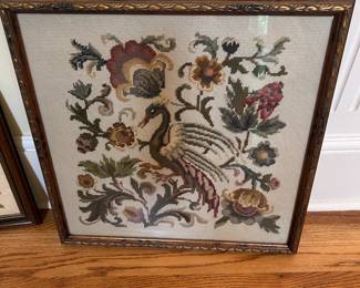 #113 Peacock Needlepoint Framed Picture - 21x27 $65.00