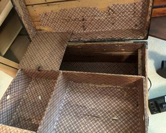 #92 Antique Child Wood/Strap Restored Flat Top Steamer Trunk - 27Lx15.5Dx18H $100.00