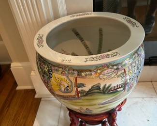 #155 Coy Ceramic Pot w/wood Stand 16x13 $150.00