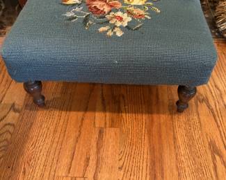 #16 Dusty Blue Flower Needlepoint Stool - 15x11x7 $30.00