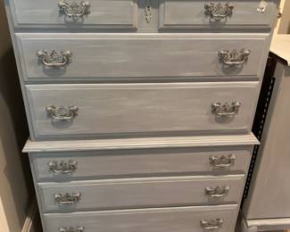 #144 Sterling House Sea Salt Distressed painted Chest of 7 Drawers w/glass protect top - 36x20x52 $125.00