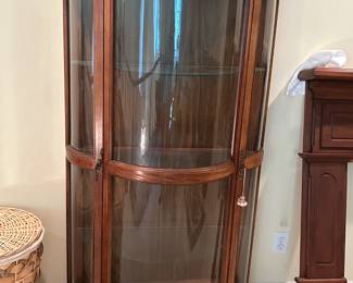 #46 Rounded Display Cabinet w/2 side doors w/3 glass shelves lighted- 38x13x80 - You Move Upstairs $125.00