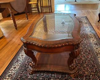 #7 Wood Coffee Table w/beveled Glass top w/Claw Feet - 51x29x20 $75.00