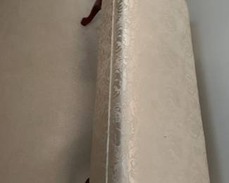 #38 Cream Upholstered End of Bed Storage Stool w/q/a /legs - 41x17x18 $75.00