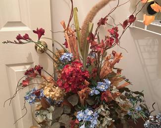 #84 Glazed Mustard Color Pot w/dried flowers - 40" Tall $20.00