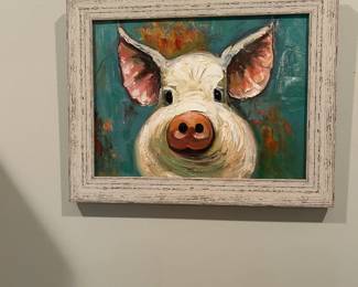 #149 Oil of Pig in White Distressed Frame - 1915.5 $65.00