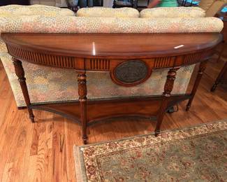 #167 Half-Moon Sofa Table w/metal Embossed Front - 70x18x34 $175.00