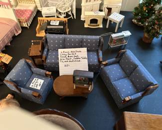 #208 Living Room Set of doll furniture w/table, loveseat, sofa & TV w/side Table - 6 pc $25.00