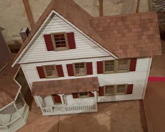 #76 White 3 story Doll House w/Burgandy Shutters - w/curving Staircase - custom Built - 38x15x34 $75.00
