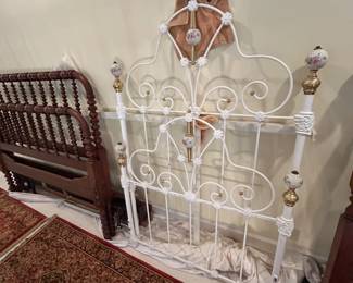 #49 Decorative metal Twin Headboard/Footboard w/brass & ceramic Ball $150.00