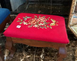 #17 Red Flower Needlepoint Stool w/Butterfly - 15x11x8 $40.00