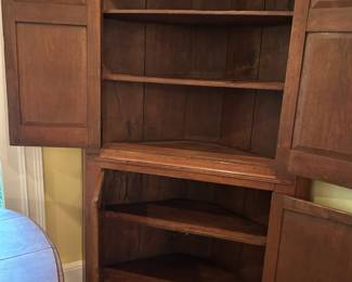 #10 Antique Wood Corner Cabinet w/4 doors & 3 shelves w/plate rack at the back - 24Corner x24Corner x 48 Across the Front x 84 Tall - You Move $350.00
